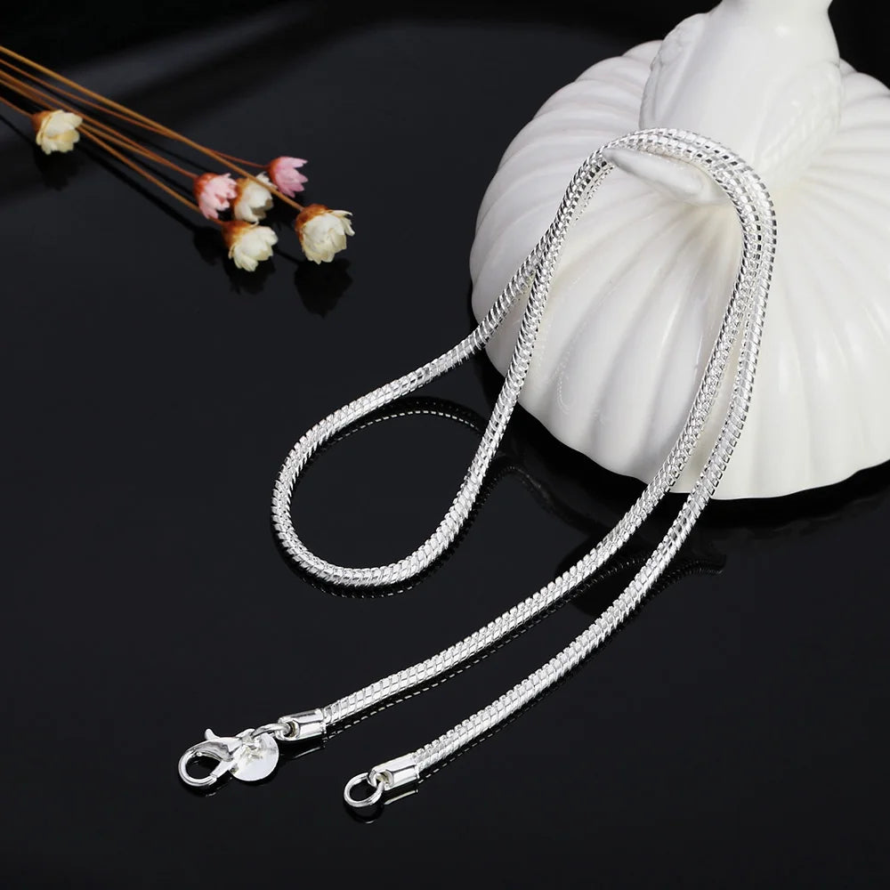 45-60cm 925 Silver 1MM/2MM/3MM solid Snake Chain Necklace For Men Women Fashion Jewelry for pendant