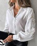 2024 Autumn Spring Fashion Casual Female Clothing T-Shirts Pullover Tops Elegant Blouses Floral Sequin Embroidery Buttoned Top