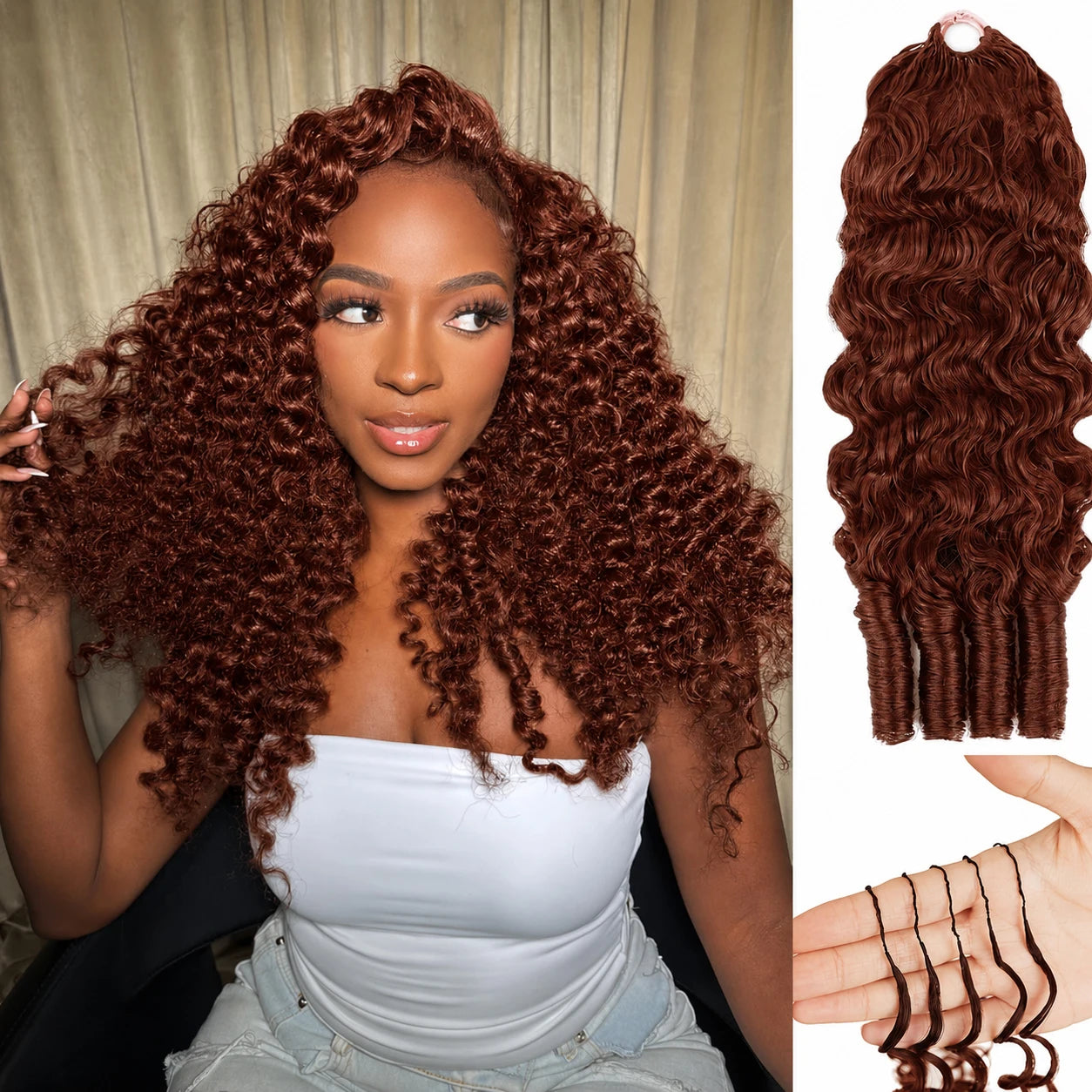 Reddish Brown Miracle Knots Knotless Human Crochet Hair Burmese Curly Pre Separated Feather Hair Extensions Boho Braiding Hair