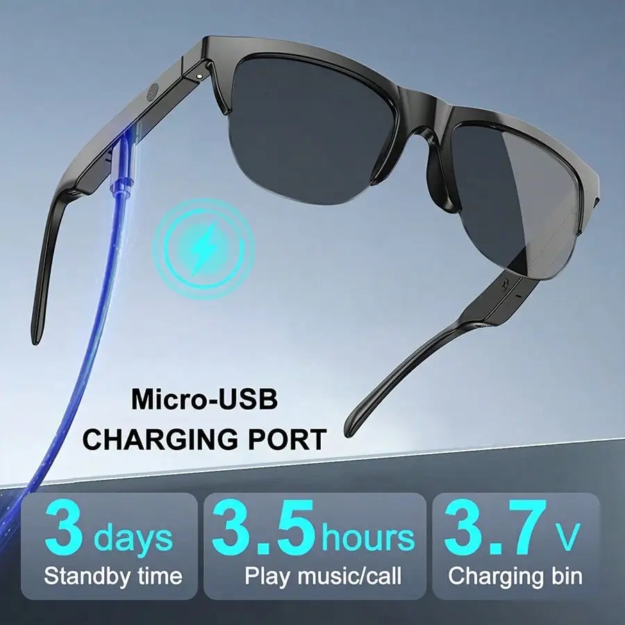 Ankriyul Smart Glasses With Wireless Earbuds-Stylish Design, Supports Music Playback And Calls, Stereo Sound, Ideal For Driving, Sports, And Outdoor Activities, The Perfect Gift For Couples, 100mAh Battery Capacity
