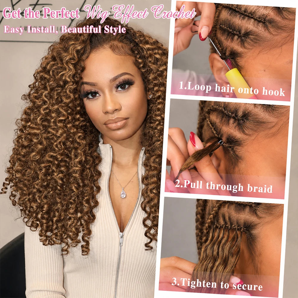 Honey Blonde Highlight Colored Feather Crochet Hair Afro Kinky Curly Pre Looped Crochet Human Hair Deep Wave Hair Extensions