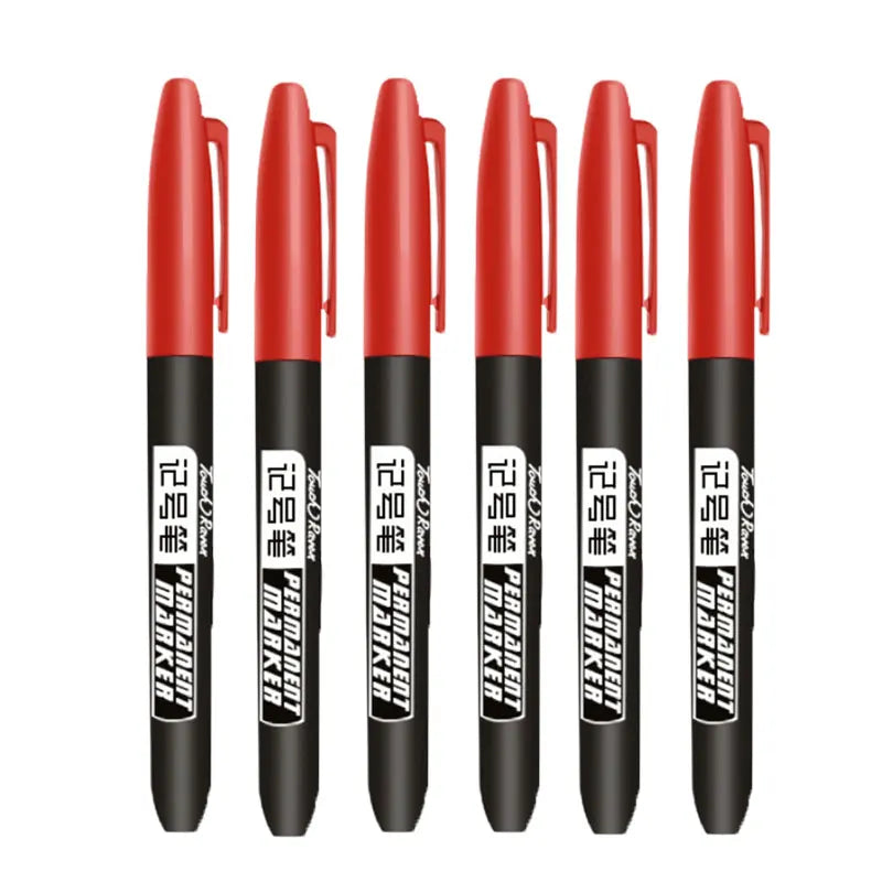 6Pcs Permanent Marker Set, Dual Tip Fine & Broad 1.5mm, Waterproof Ink Pens for Drawing, Black Blue Red Assorted Colors