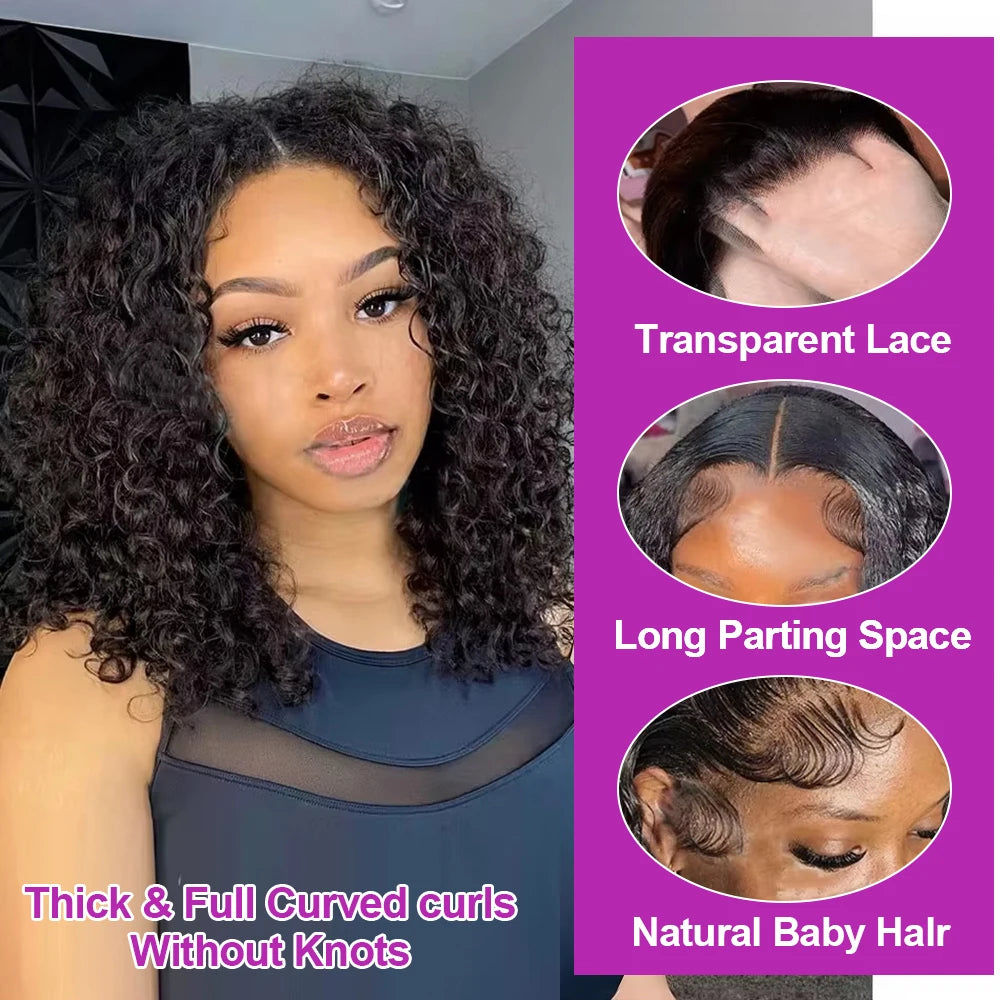 Wear And Go 13x6 Deep Wave Lace Frontal Bob Wig Kinky Curly Glueless Wig Short Ready To Go Human Hair Wigs 250 Density For Women