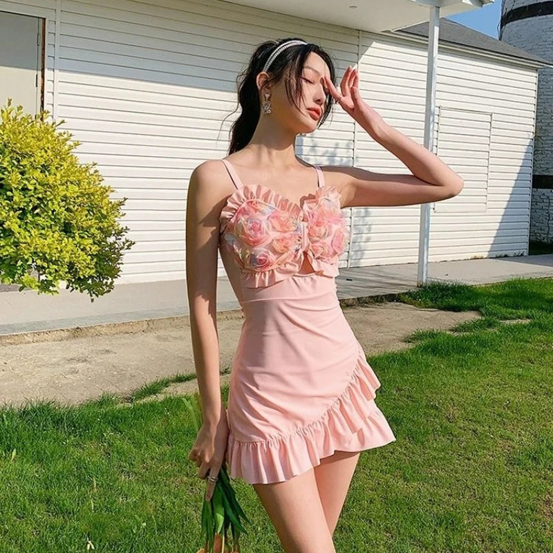 Women's 2026 New One Piece Skirted Swimsuit Slimming Modest Swimwear Vintage Beach Dress For Hot Spring Vacation