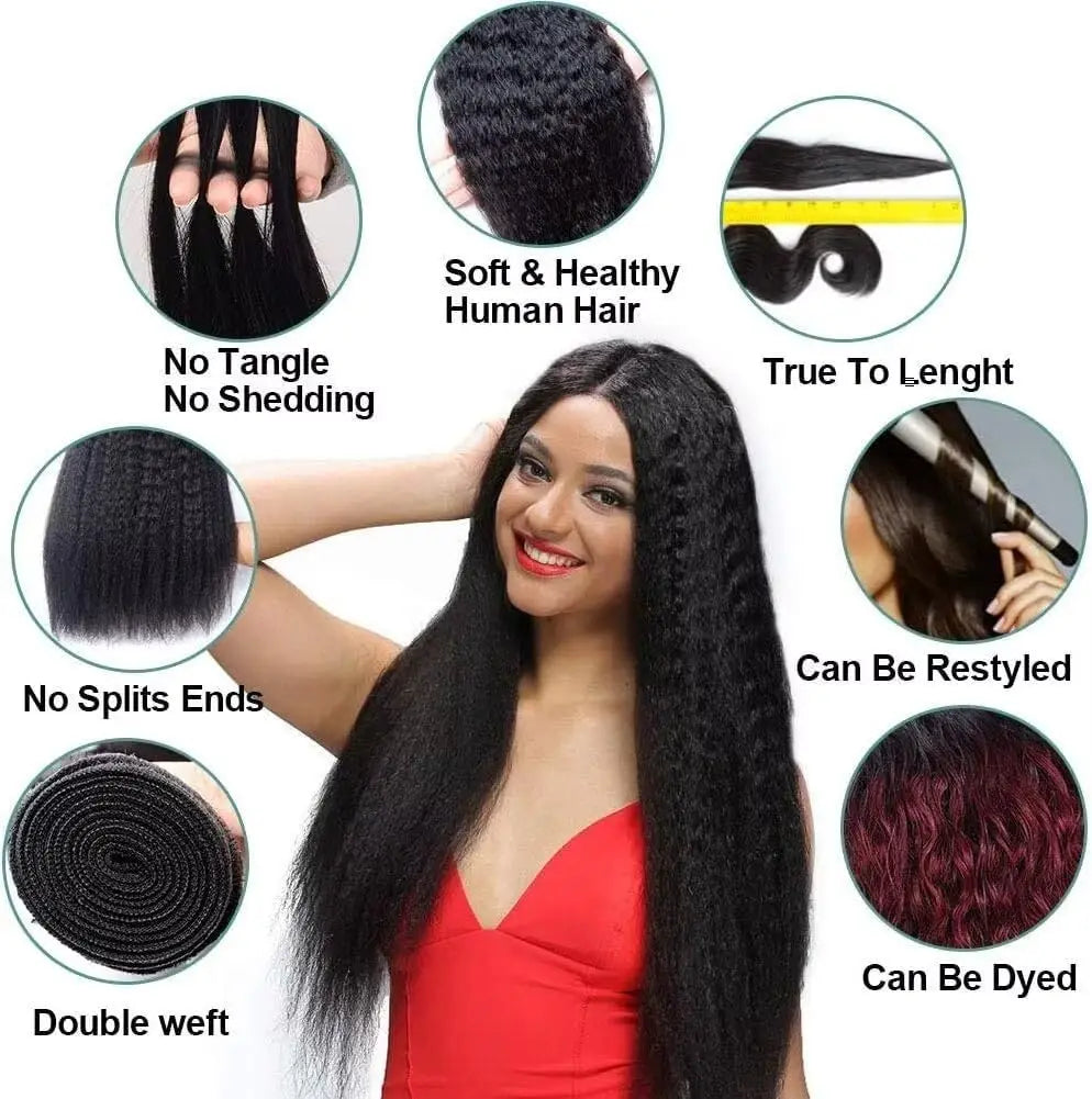 14 16 18 Kinky Straight Bundles Human Hair 3 Bundles 10A 100% Unprocessed Human Hair For Women Natural Black Color