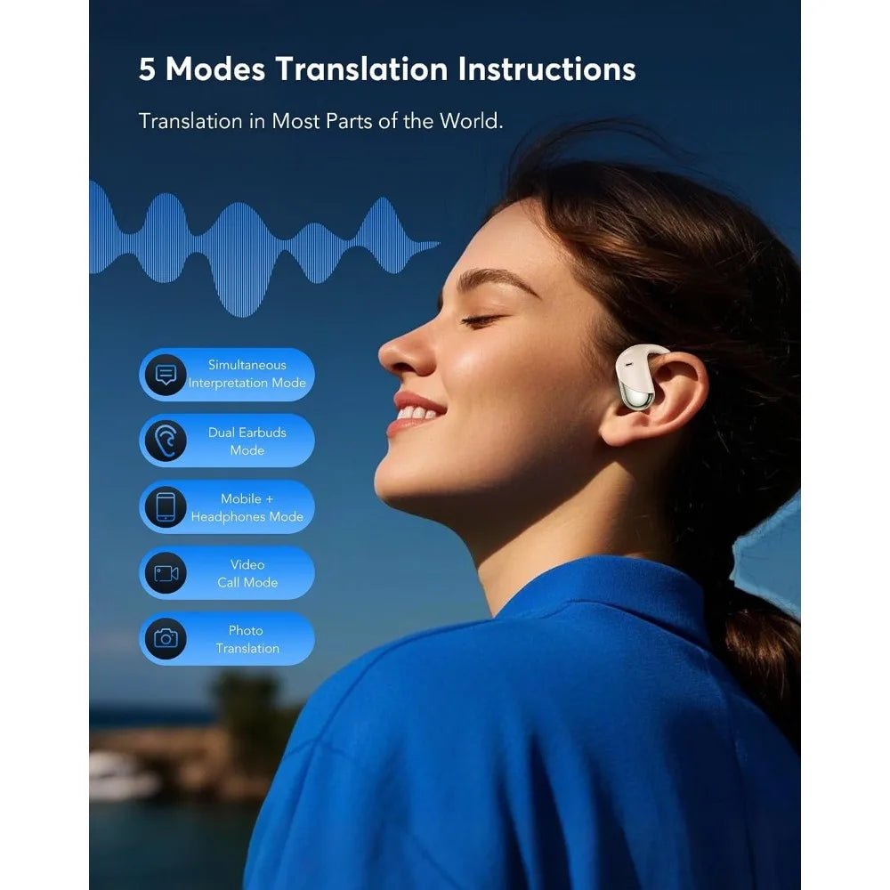 AI Translation Earbuds: Real-Time 2-Way Language Translator for Face-to-Face and Travel, Bluetooth Headphones - Classic Khaki