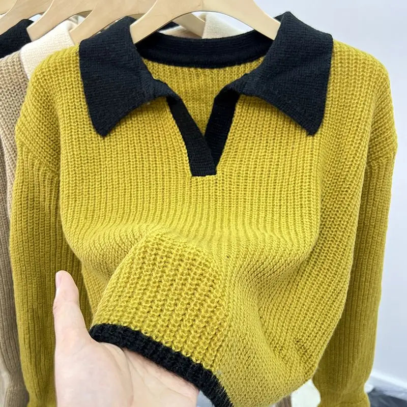 Women Pullovers Panelled Breathable Long Sleeve Knitted Cozy Sheer Loose Young Streetwear Harajuku Korean Style Tender Trendy