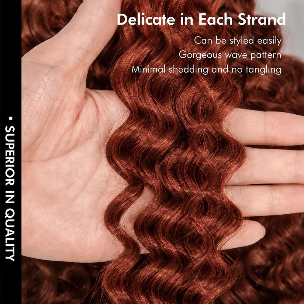 Reddish Brown Crochet Human Hair Deep Wave Miracle Knots Feather Soft Braiding Hair Extensions For Black Women Natural Full Ends