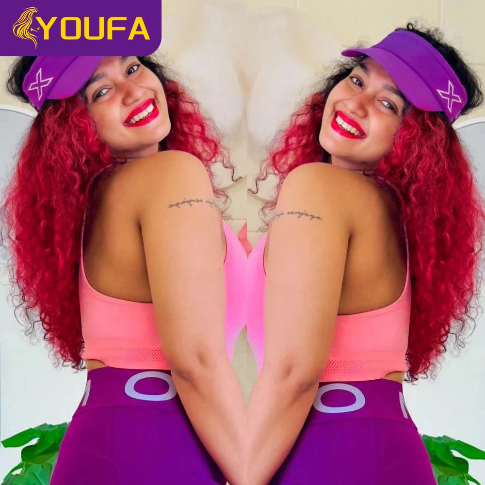 Hot Red Curly 100% Human Hair Bundles For Women 1Pc Lot Brazilian Bouncy Kinky Curly Hair Ombre 1B Red Human Hair Weave Bundles