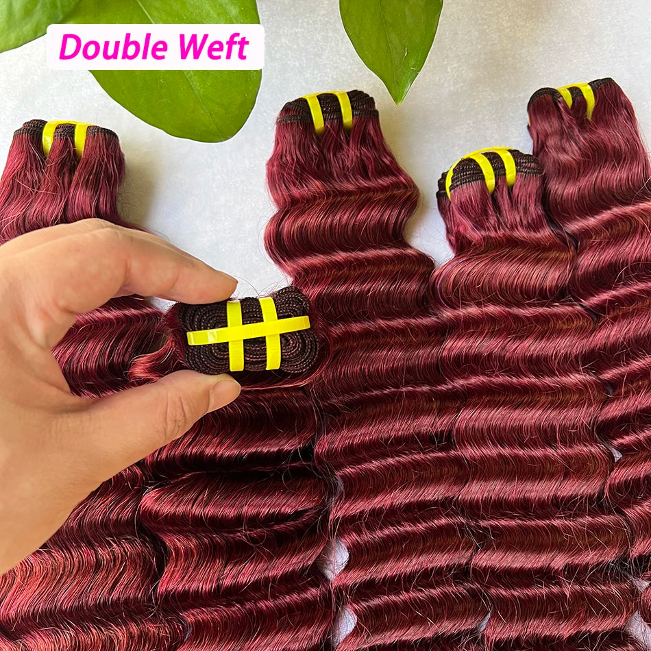 #99j Burgundy Color Deep Wave Human Hair Bundles 100% Virgin Vietnamese Double Weft Hair Weave Extensions 100grams For Women
