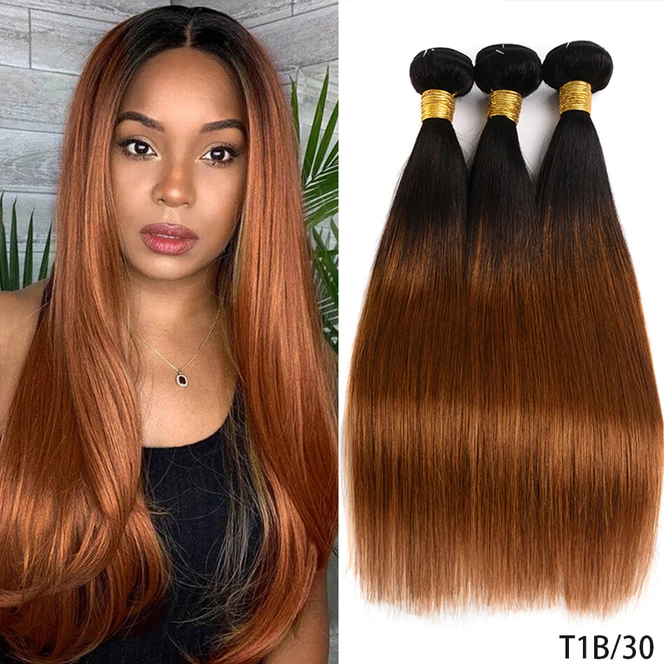 Piano Color Brown Silky Straight Bundles Human Hair Unprocessed Brazilian Virgin Hair Highlight Bone Straight Hair 3/4 Bundles