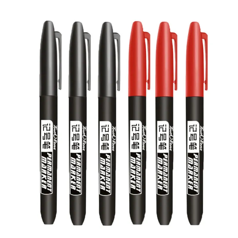 6Pcs Permanent Marker Set, Dual Tip Fine & Broad 1.5mm, Waterproof Ink Pens for Drawing, Black Blue Red Assorted Colors