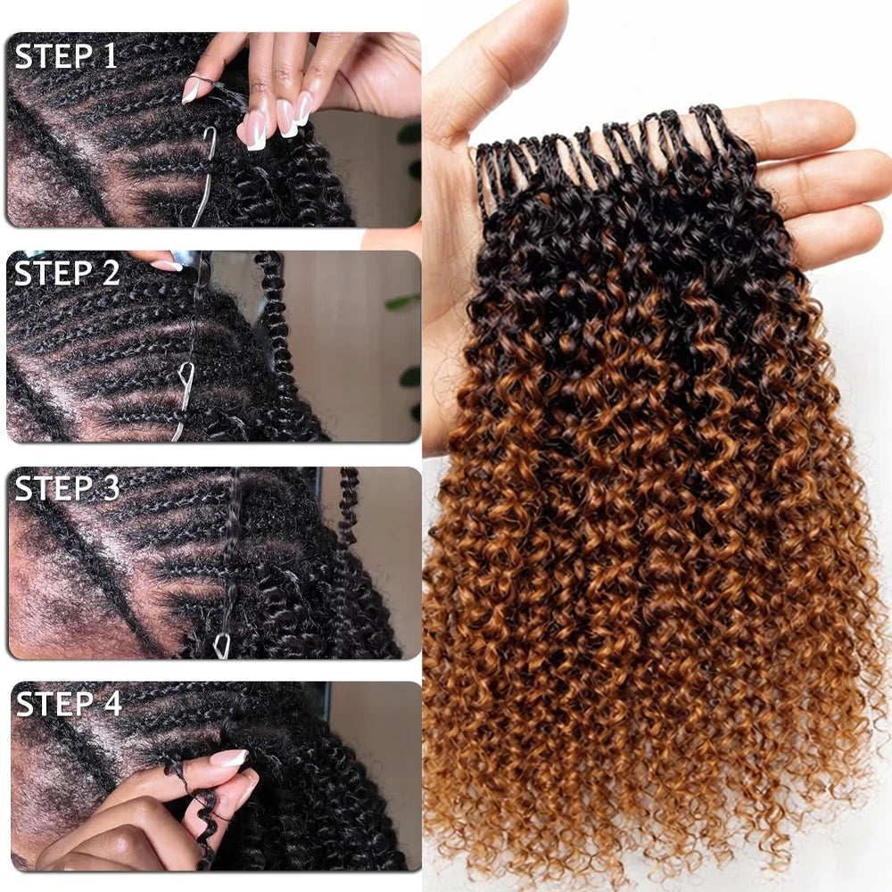 Kinky Curly Crochet Human Hair #T1B/30 Pre-looped Non-Shedding Virgin Hair Crochet Braids Knotless Feather Hair Extensions