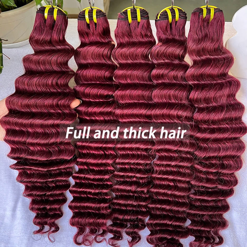 #99j Burgundy Color Deep Wave Human Hair Bundles 100% Virgin Vietnamese Double Weft Hair Weave Extensions 100grams For Women