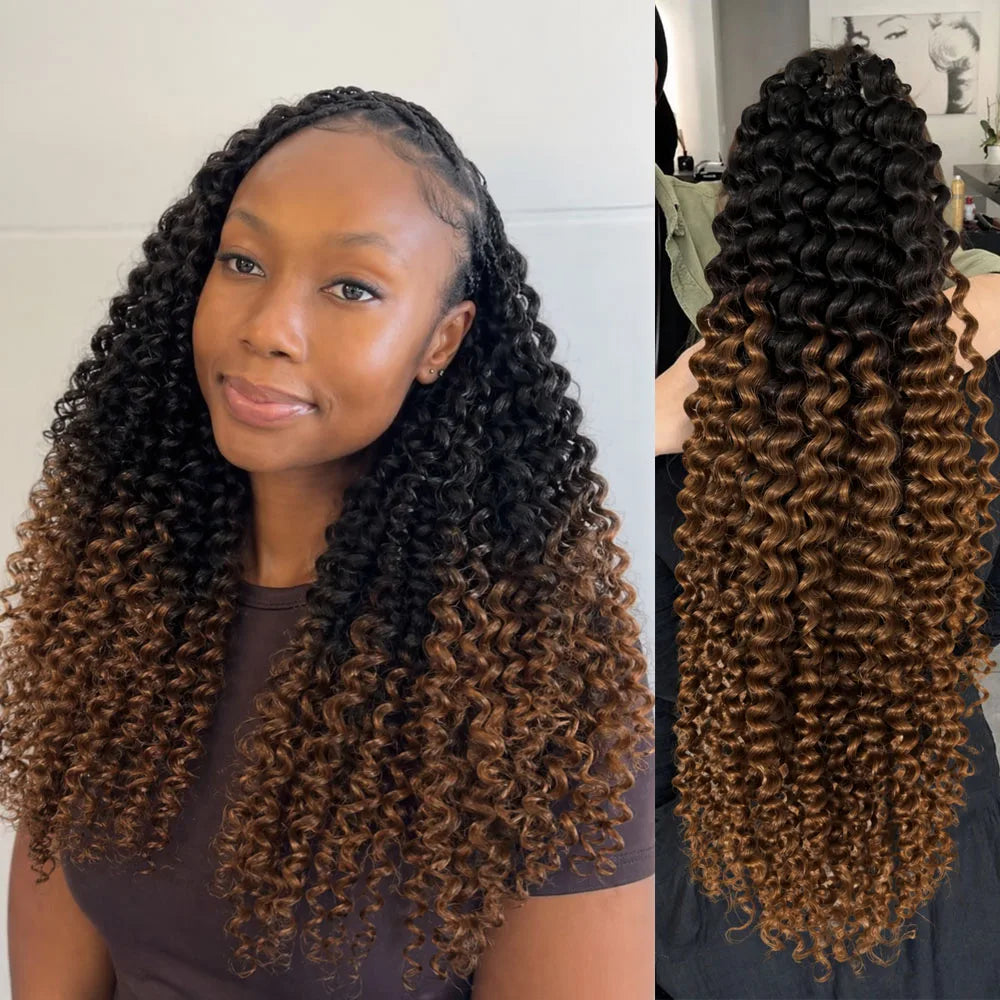 TB30 Brown Kinky Curly Crochet Hair Knotless Pre-Separated Feather Crochet Real Human Hair Reusable Miracle Konts Hair Extension
