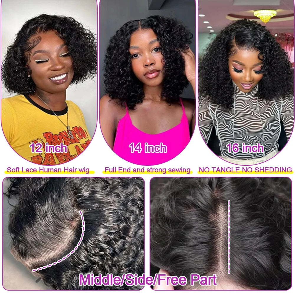 Wear And Go 13x6 Deep Wave Lace Frontal Bob Wig Kinky Curly Glueless Wig Short Ready To Go Human Hair Wigs 250 Density For Women