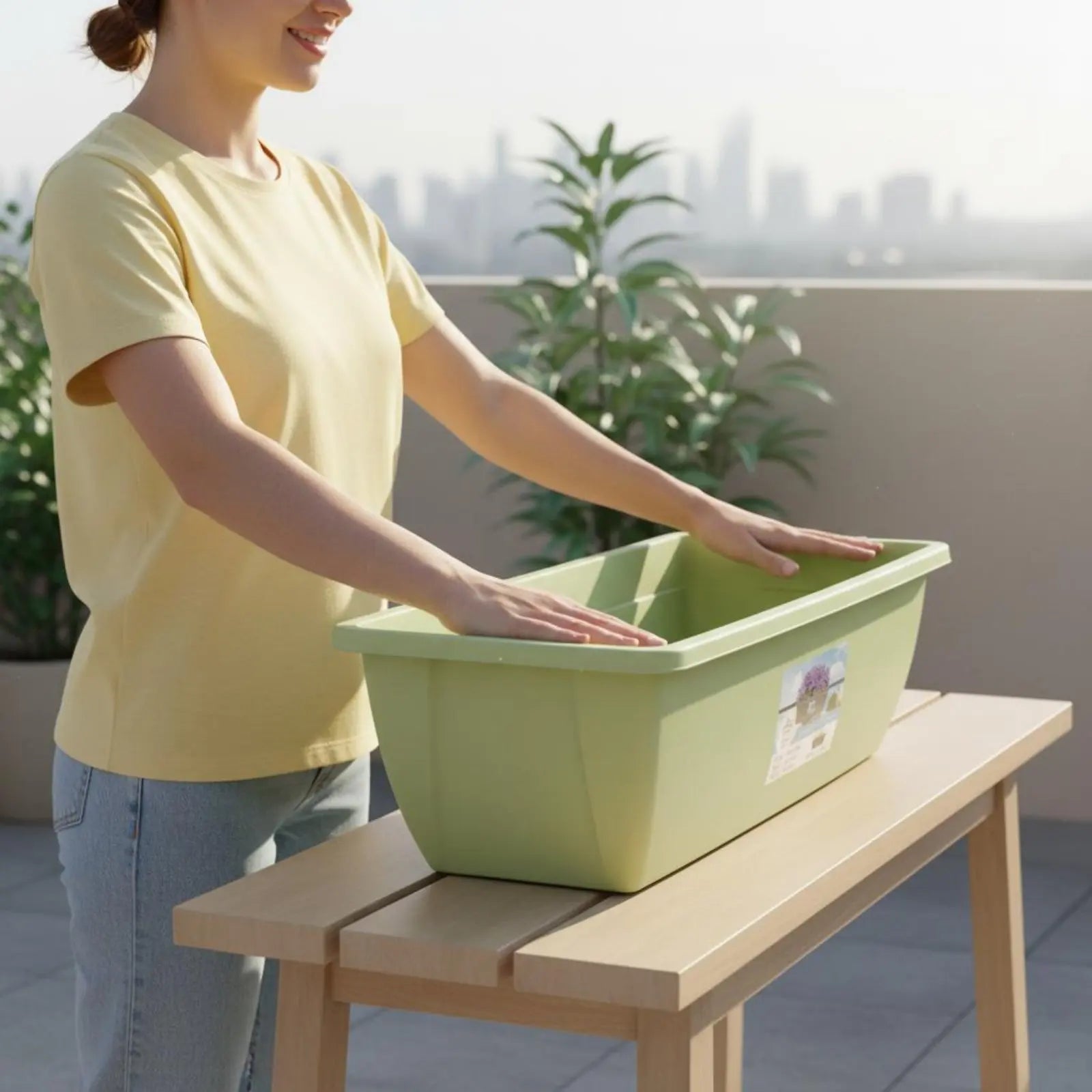 Long Plastic Vegetable Planter Indoor Outdoor Use Automatic-Watering Flower Pot Rectangular Planter Sturdy Rectangular Window