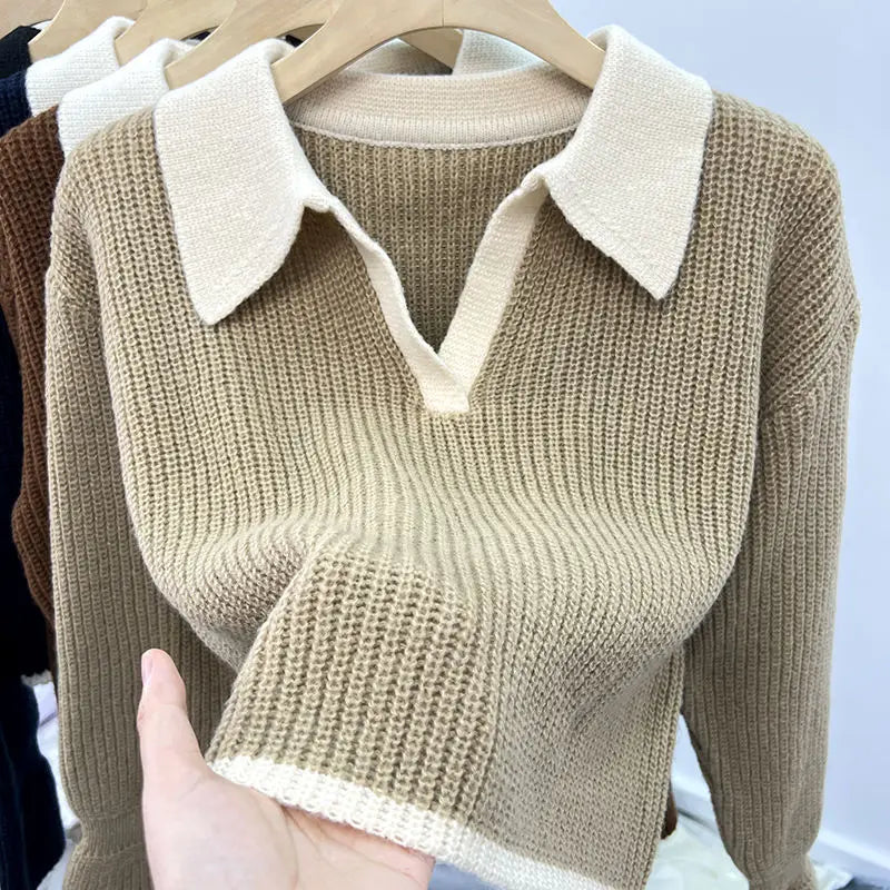 Women Pullovers Panelled Breathable Long Sleeve Knitted Cozy Sheer Loose Young Streetwear Harajuku Korean Style Tender Trendy