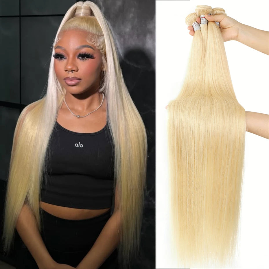 Bone Straight 1 3 4 Bundles Brazilian Unprocessed Human Hair Extensions 613 Honey Blonde Double Weft Bundles Deal 30 32 34 36 38 inch