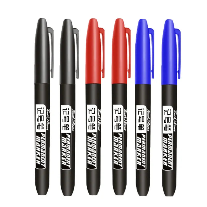 6Pcs Permanent Marker Set, Dual Tip Fine & Broad 1.5mm, Waterproof Ink Pens for Drawing, Black Blue Red Assorted Colors
