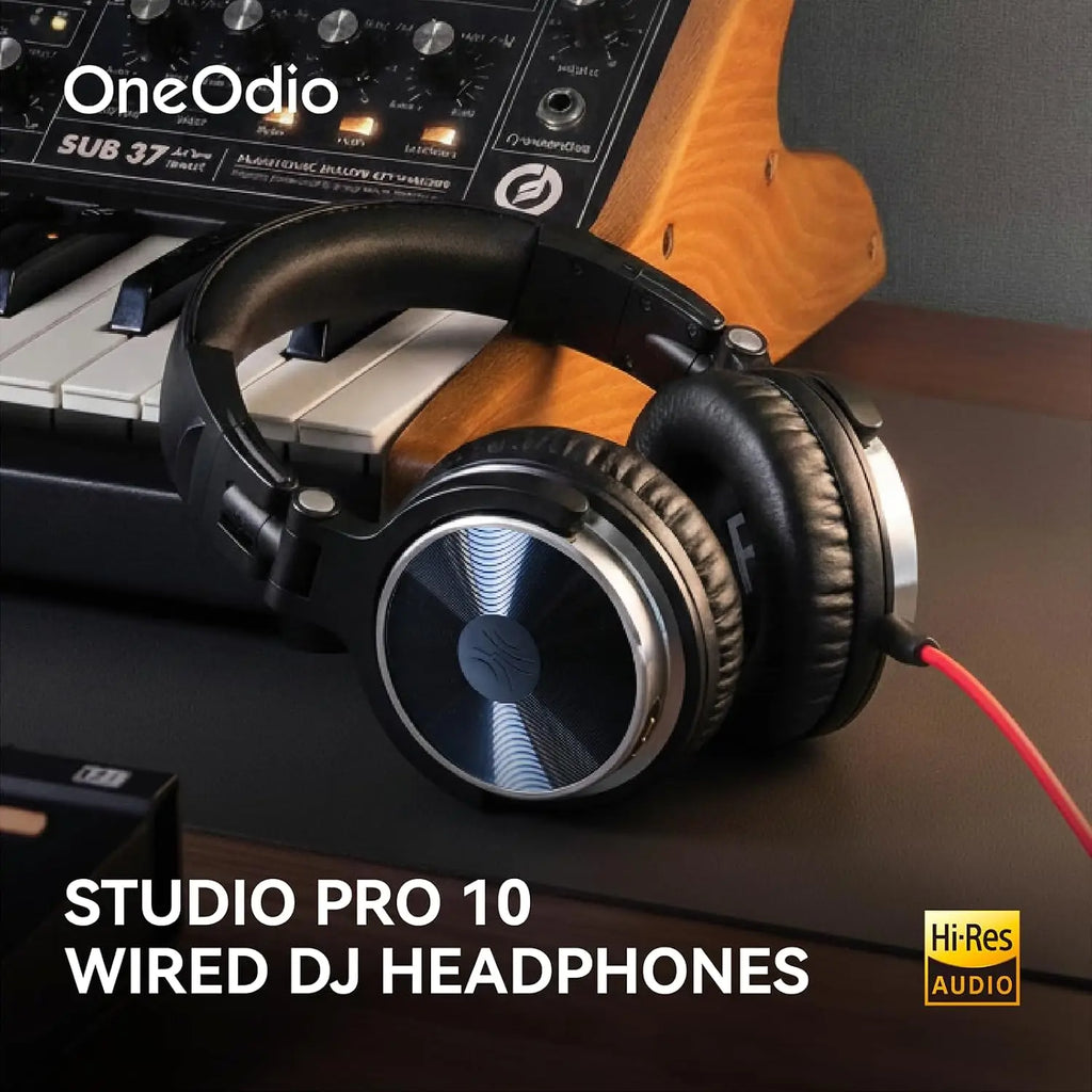 Wired Over Ear Headphones Hi-Res Studio Monitor & Mixing DJ Stereo Headsets with 50mm Drivers for AMP Computer Recording Podcast Keyboard Guitar Laptop - Black