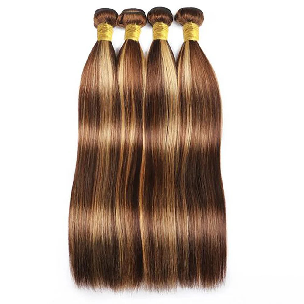 Highlight  P4/27 Straight Bundles Human Hair For Women Brown Blonde Hair Bundles Deal Colored Human Hair Weave Bundles Extension
