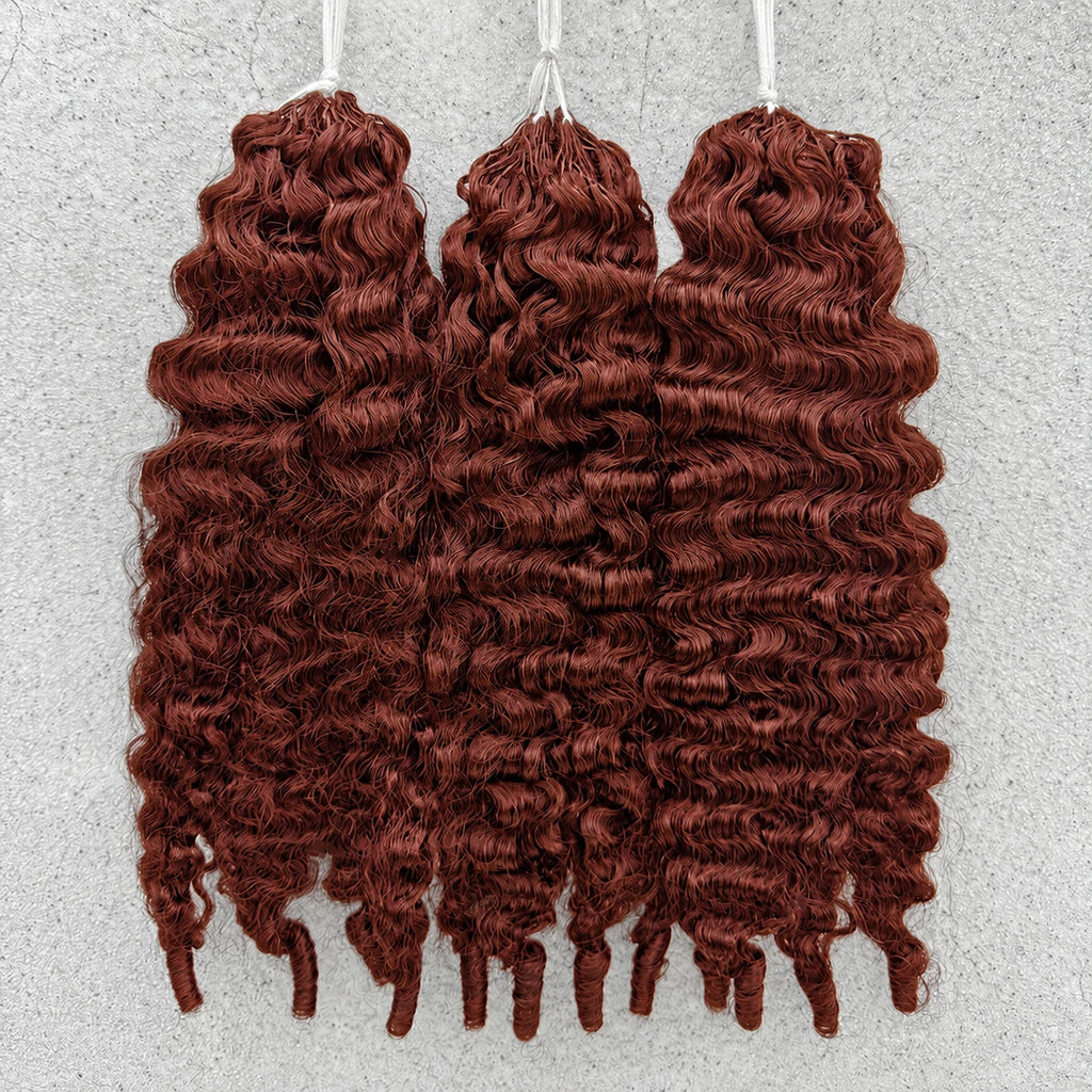 Miracle Knots Knotless Human Crochet Braiding Hair Reddish Brown Burmese Curly Pre Separated Feather Hair Bulk Boho Extensions
