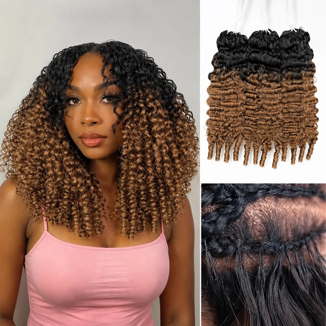 TB30 Brown Burmese Curly Crochet Human Hair Miracle Knots Feather Crochet Invisible Knotless Pre Separated Human Hair Extensions