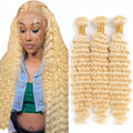 SMILEGIRL 613 Deep Wave Hair Malaysian Curly Human Hair Weave Bundle 28 30 inch Deep Curly Platinum Blonde Hair 1 3 4 Bundle Deals