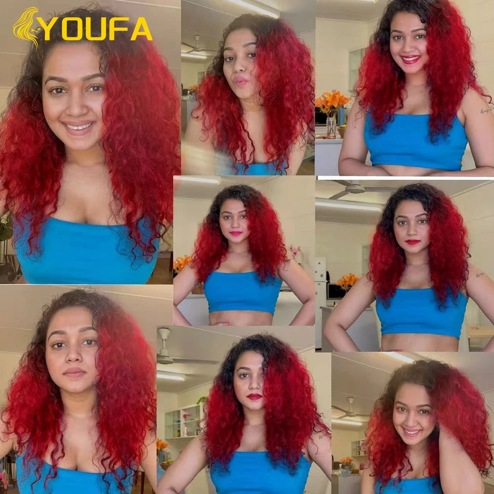 Hot Red Curly 100% Human Hair Bundles For Women 1Pc Lot Brazilian Bouncy Kinky Curly Hair Ombre 1B Red Human Hair Weave Bundles
