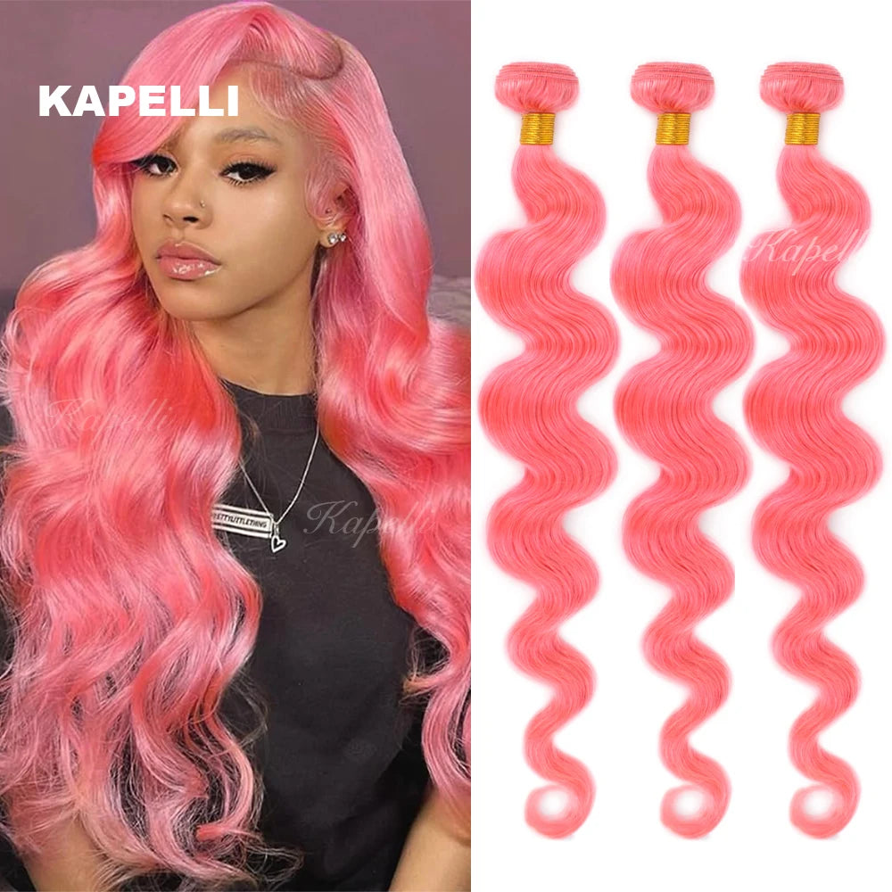 26 28 30 Pink Hair Bundles Body Wave Human Hair Bundles Pre Colored Red Hair Weaving 100% Human Hair Brazilian Hair Extensions