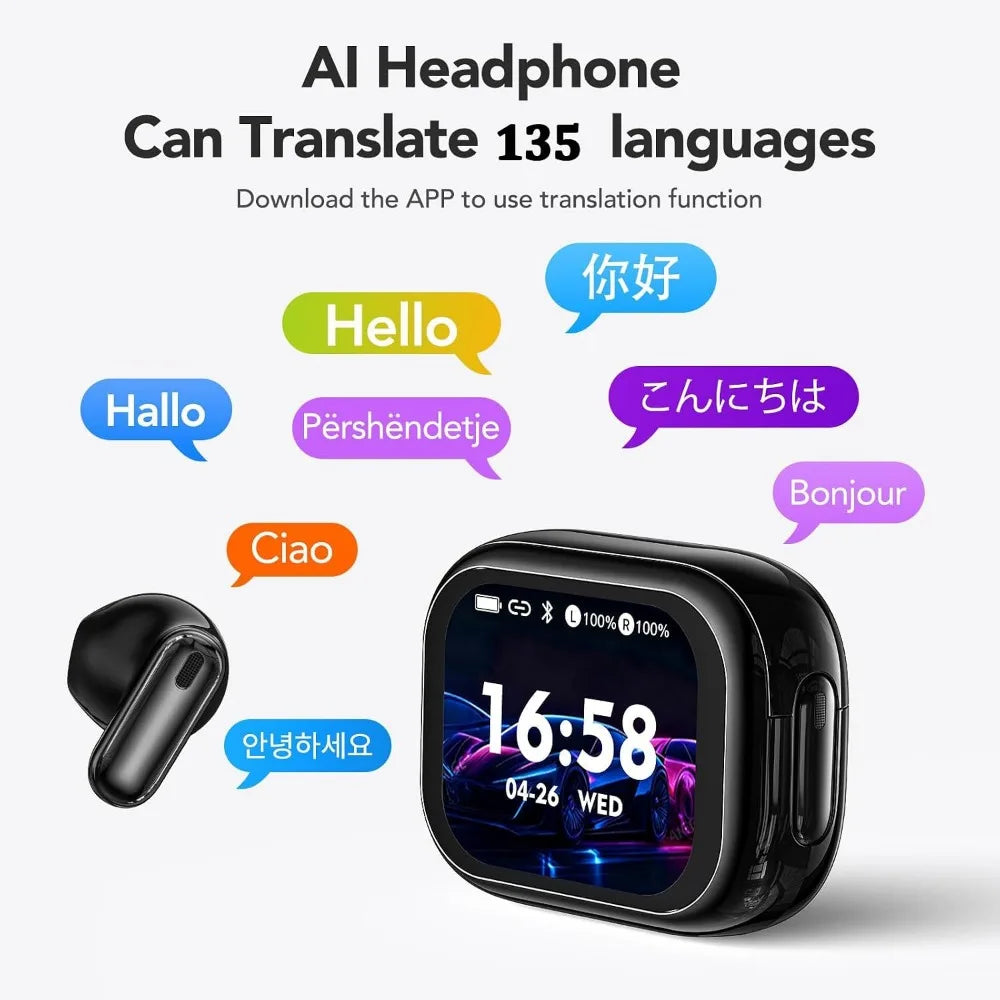 Real-Time Language Translator Headphones with Touch Screen, Supports 135 Languages, Bluetooth Enabled