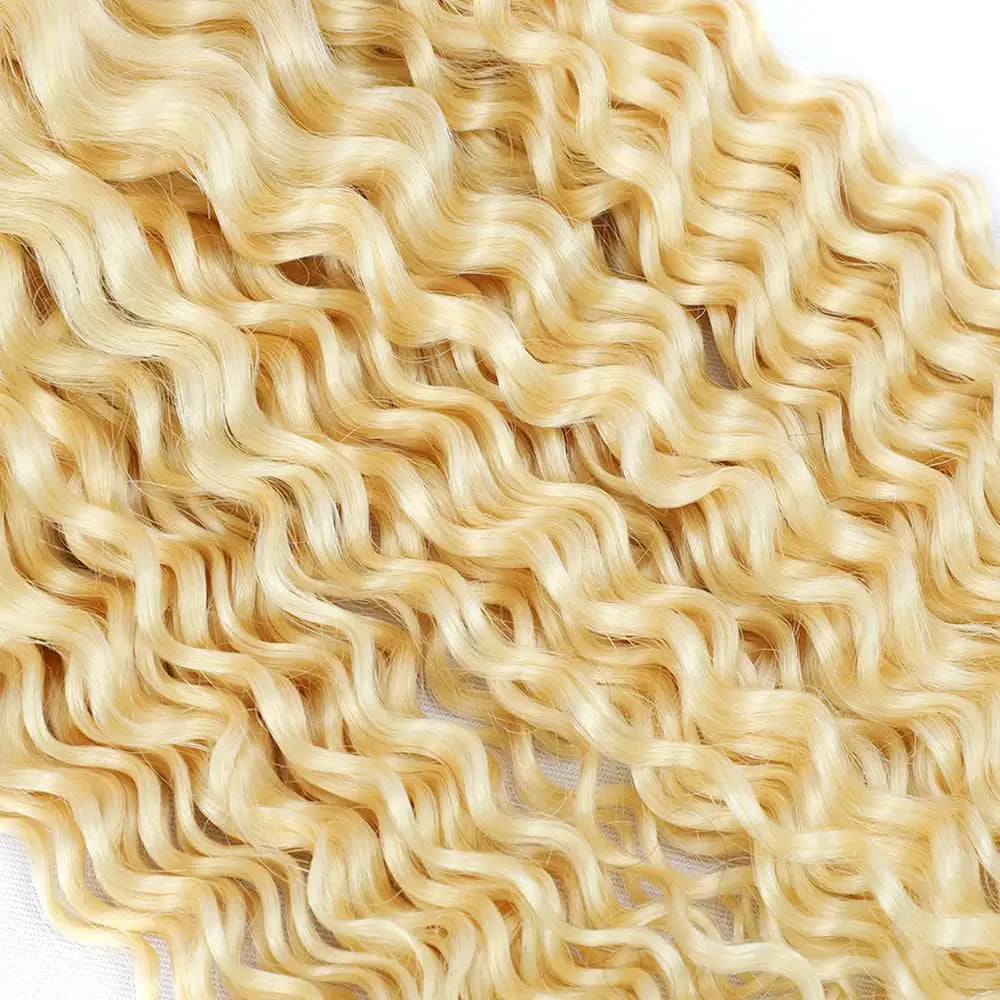 613 Human Hair Bundles Deep Wave 1/3/4 Bundle Blonde 22 24 26 28 Inch Color 613 Bundles Human Hair Extension 65g Single Bundle Double Weft Unprocessed Brazilian Virgin Hair
