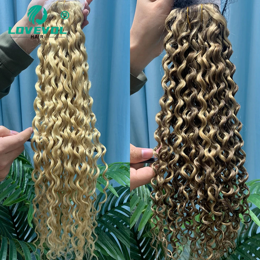 Lovevol Water Wave Human Hair Bundle Highlight P6/613 Brazilian Human Hair Extensions Curly Hair Weave Bundles 100G