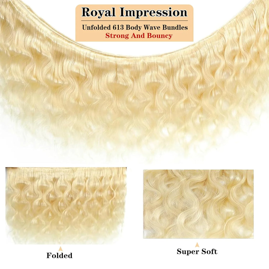 Body Wave Human Hair Blonde Bundles 10A Grade 100% Brazilian Human Hair Color #613 Body Wave 22" Light Blonde Color Body Wave