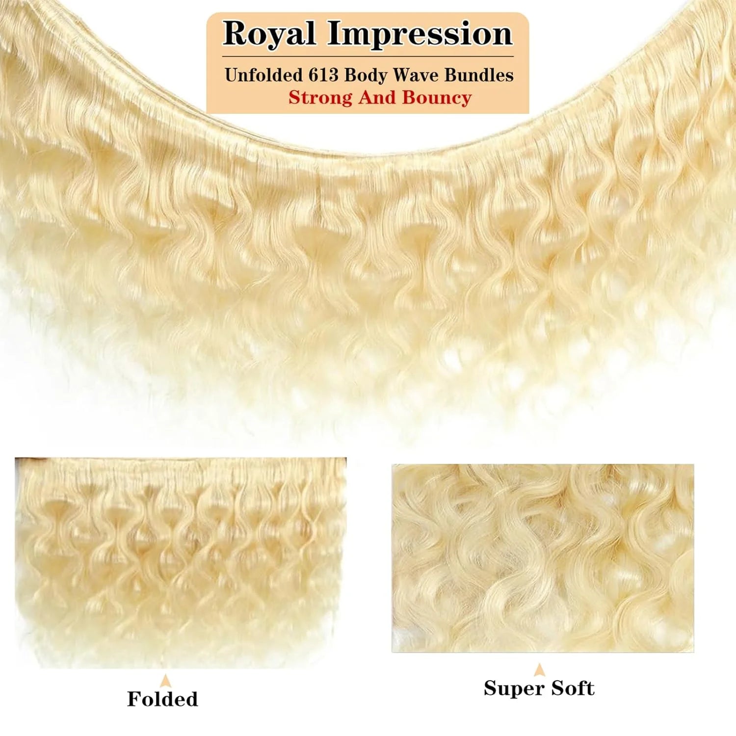 Body Wave Human Hair Blonde Bundles 10A Grade 100% Brazilian Human Hair Color #613 Body Wave 22" Light Blonde Color Body Wave