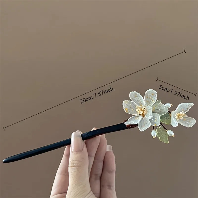 1PC New Chinese Magnolia Flower Ball Shaped Bun Braided Hair Wooden Hairpin Niche Design Elegant Temperament Cheongsam Headwear