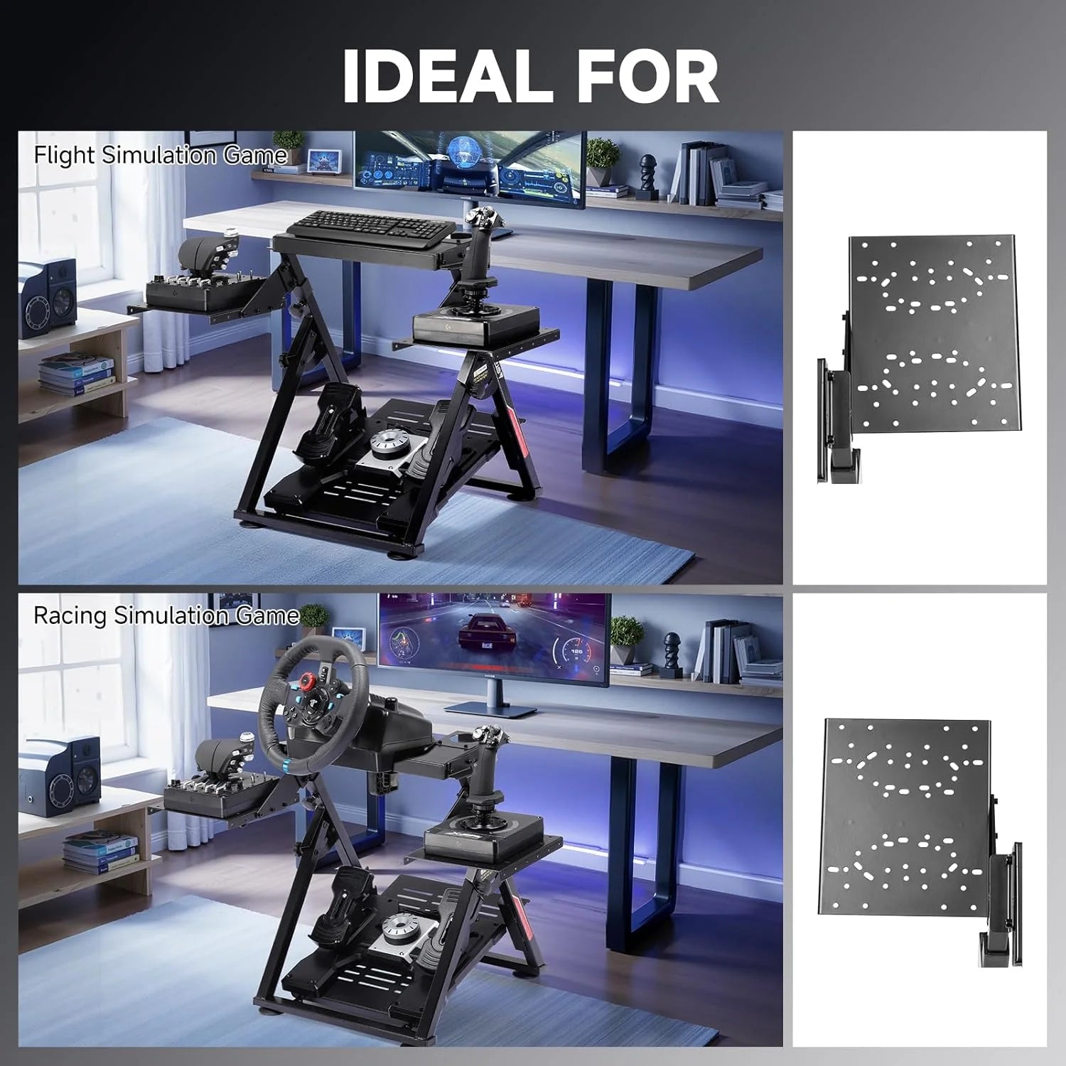 GTPLAYER Flight & Racing Simulator Stand, Foldable Gaming Cockpit Compatible with Logitech, Thrustmaster, PXN Wheels & Flight Joysticks, Black