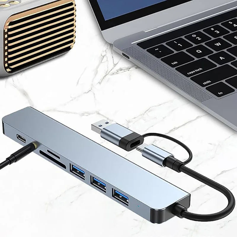 8in1 USB C Hub 4 USB Ports 1 USB-C Jack TF/SD Card Reader 3.5mm Audio Output for MacBook pro iPad pro iPhone 15 Laptop