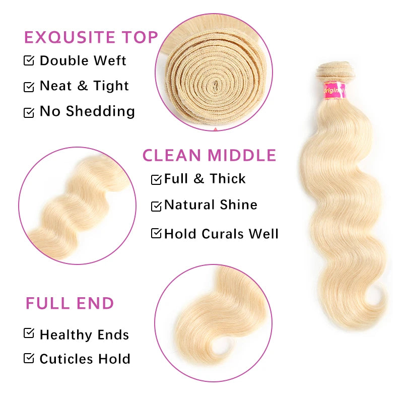 Ali Queen Hair 10A Grade Body Wave Human Hair Bundles 1pcs #613 Blone Hair Weave 100% Unprocessed Virgin Human Hair Bundle