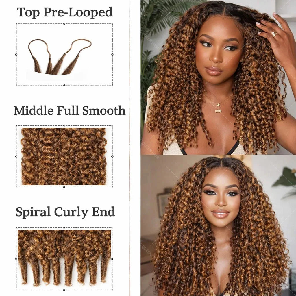 P427 Highlight Burmese Curly Feather Crochet Hair Pre Separated Knotless Crochet Extension With Spiral Curly End For Braiding