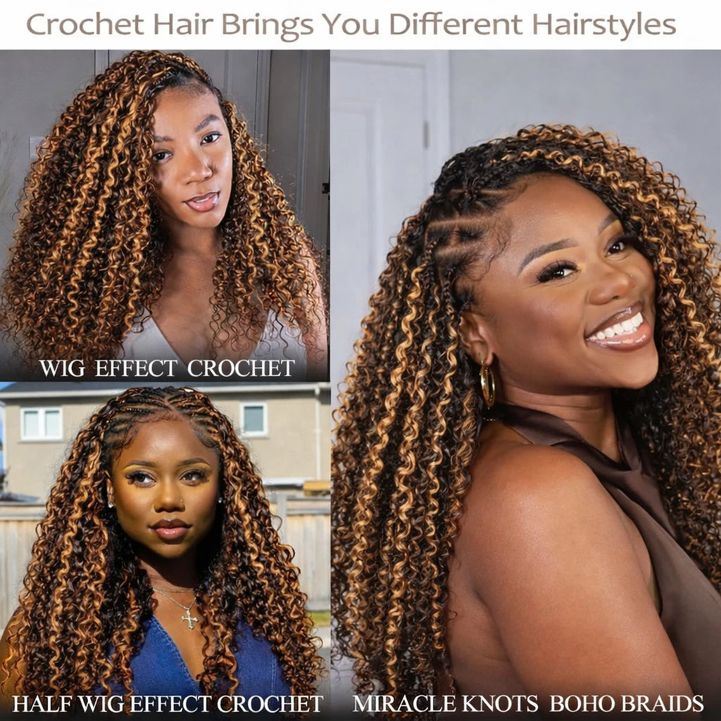 P4/27 Ombre Highlight Kinky Curly Feather Crochet Human Hair Pre-Separated Dark Brown and Blonde Miracle Knots Hair Extensions
