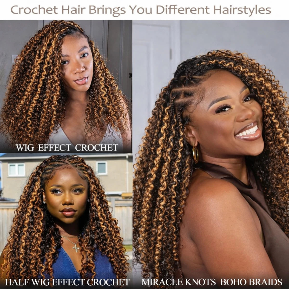 P4/27 Ombre Highlight Kinky Curly Feather Crochet Human Hair Pre-Separated Dark Brown and Blonde Miracle Knots Hair Extensions