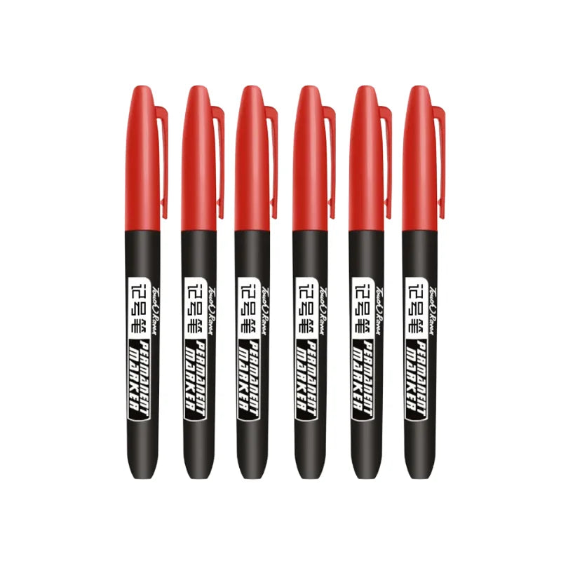 6Pcs Permanent Marker Set, Dual Tip Fine & Broad 1.5mm, Waterproof Ink Pens for Drawing, Black Blue Red Assorted Colors