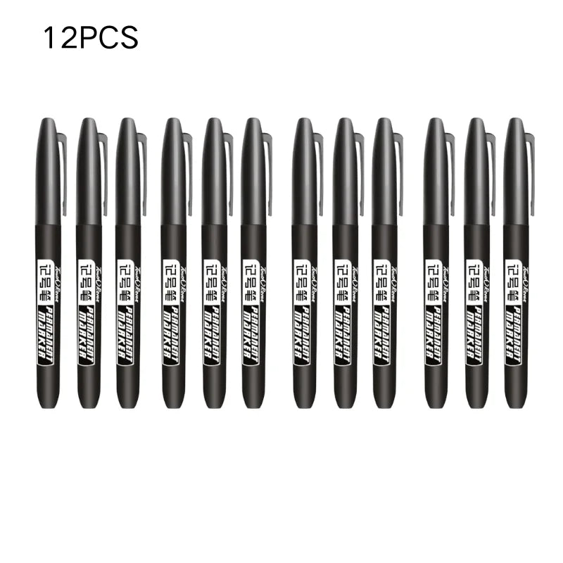 6Pcs Permanent Marker Set, Dual Tip Fine & Broad 1.5mm, Waterproof Ink Pens for Drawing, Black Blue Red Assorted Colors