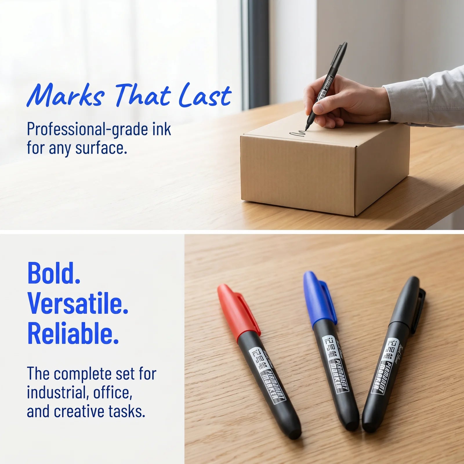6Pcs Permanent Marker Set, Dual Tip Fine & Broad 1.5mm, Waterproof Ink Pens for Drawing, Black Blue Red Assorted Colors