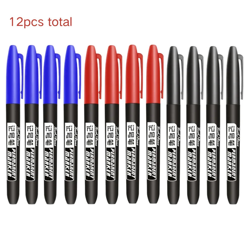 6Pcs Permanent Marker Set, Dual Tip Fine & Broad 1.5mm, Waterproof Ink Pens for Drawing, Black Blue Red Assorted Colors